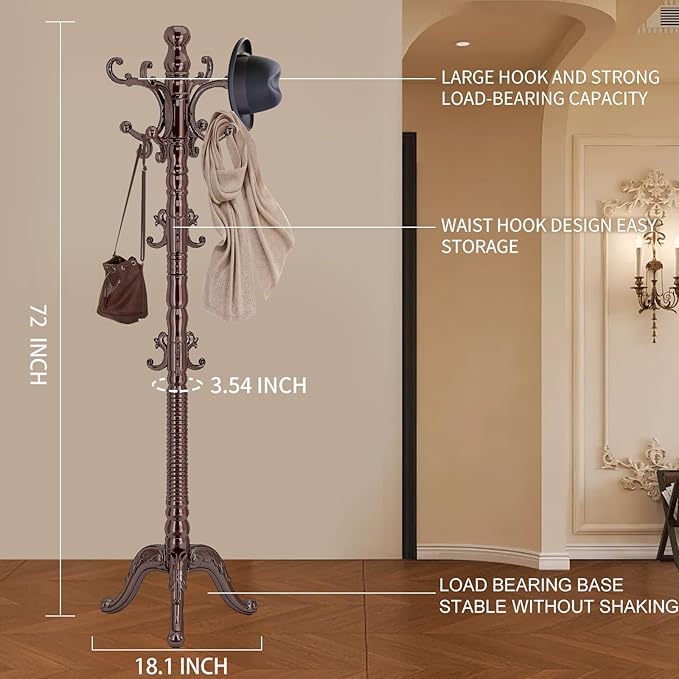 Wood Coat Rack Stand, Classic Wooden Coat Rack Freestanding - Image 6
