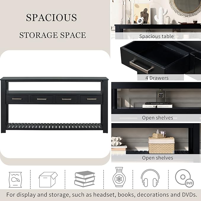 Ball & Cast 62.2“ Contemporary 4 Drawers Console Table, Long Entryway Table - Image 5