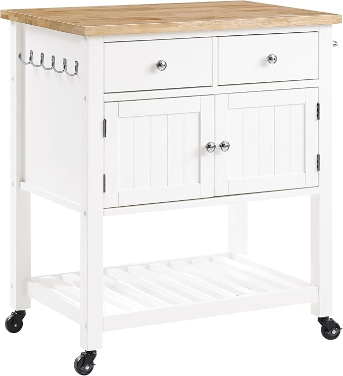 OSP Home Furnishings Stirling Farmhouse Kitchen Cart, Rolling Storage Cabinet by OSPHomeFurnishings