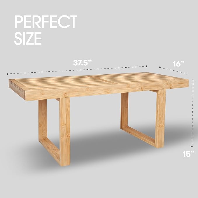 Bamboo Nelson Slat Wooden Bench, Small Wood Benches - Image 3