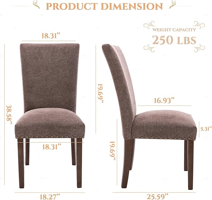 Parsons Dining Chairs Set of 6, Upholstered Nailhead Dining Room Kitchen Side - Image 3