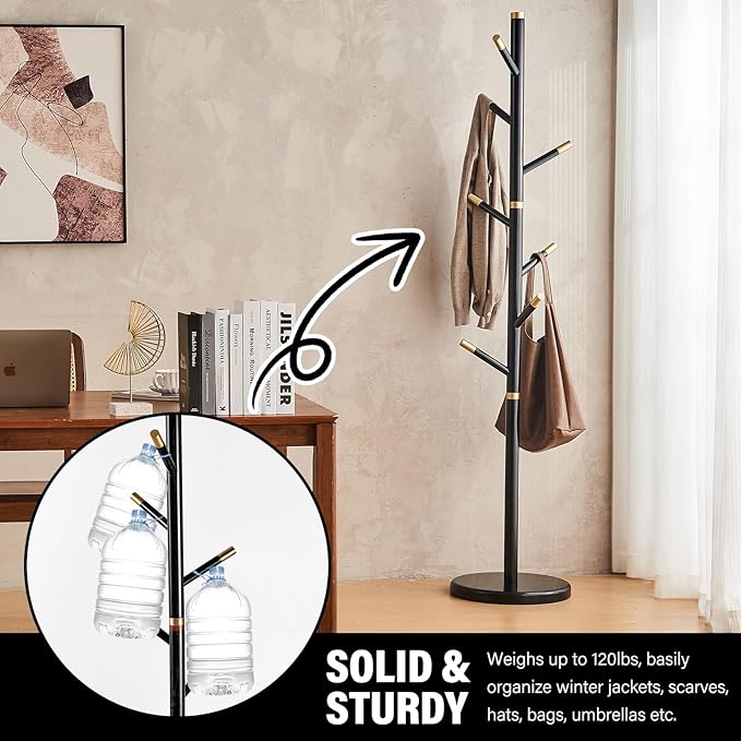 CozyDH Black Coat Rack Freestanding Solid Wood Coat Rack Stand, Coat Tree - Image 3