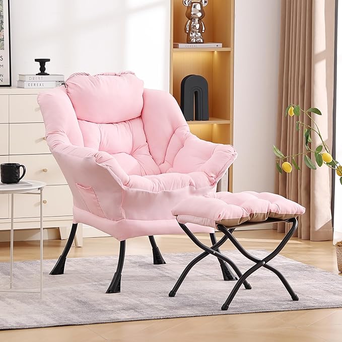 LITA Lazy Chair with Ottoman, Modern Accent Leisure Upholstered Sofa, - Image 7
