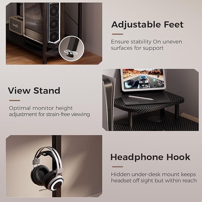 GTPLAYER L Shaped Gaming Desk, Carbon Fiber Style Computer Desk - Image 8