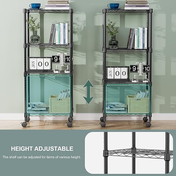 4-Shelf Adjustable Heavy Duty Steel Wire Rack, Adjustable Storage Shelving Unit - Image 6
