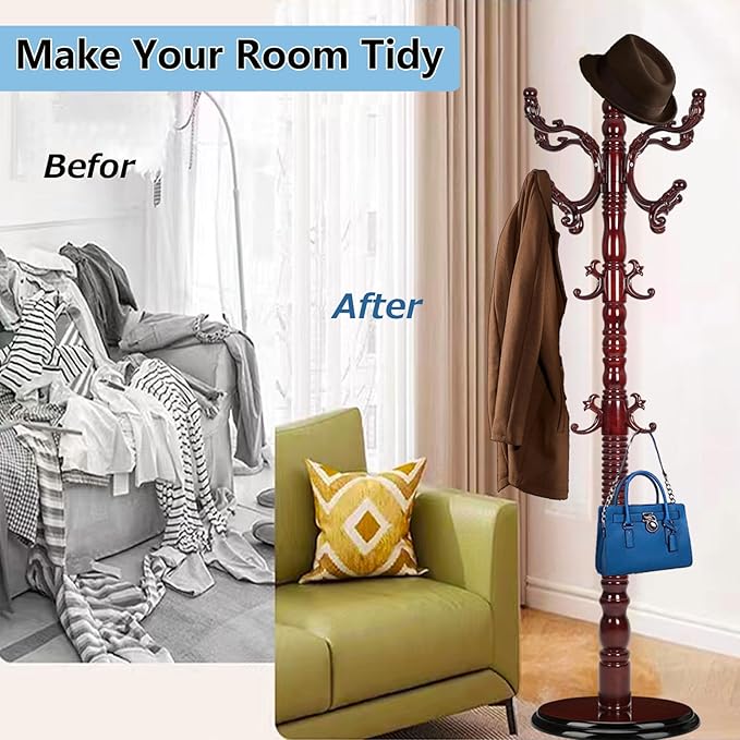 Solid Wood Coat Rack, Coat Racks Free Standing - Image 6