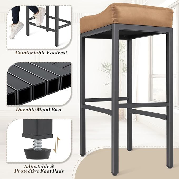 Athena Collection Counter Height Bar Stools Set of 2, 31.5 Inches Saddle Bar - Image 6