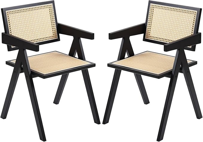 Rattan Dining Chairs Set of 2, Modern Mid Century Dining Chairs by Furlide