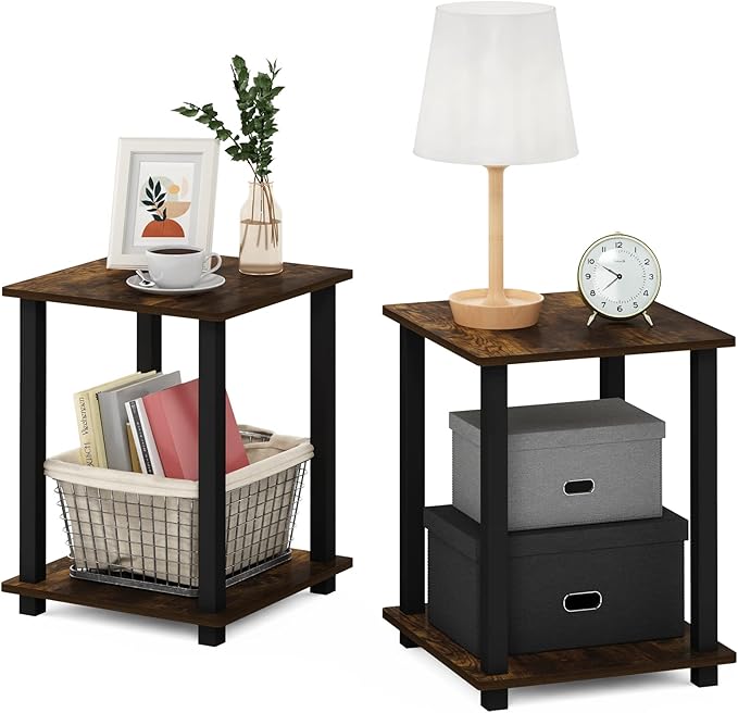 Furinno Simplistic Set of 2 End Table, Amber Pine/Black by Furinno-FitsYourSpaceFitsYourBudget