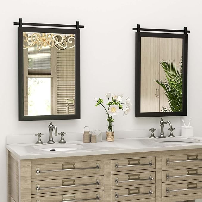 PAIHOME Black Farmhouse Mirror for Bathroom, 22x30INCH Wood Framed Rectangle - Image 8
