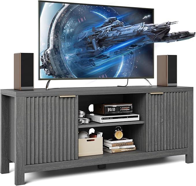 59" TV Stand for TVs Up to 65 Inches, Mid Century Modern TV Entertainment Center by GarveeHome