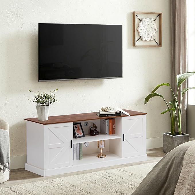 HollyHOME Farmhouse TV Stand for Televisions up to 65”, Wood Entertainment - Image 7