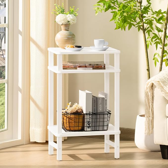 28in Tall Side Table Set of 2, 3-Tier Small Narrow End Table - Image 8