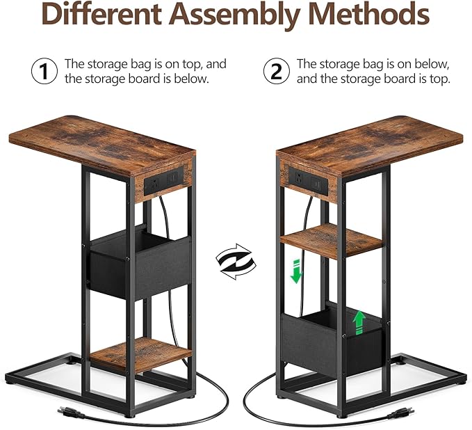 C Shaped End Table with Charging Station, Small Side Table - Image 5