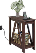 WLIVE Narrow End Table with Charging Station of Open Storage Shelf，Sofa Side by WLIVE