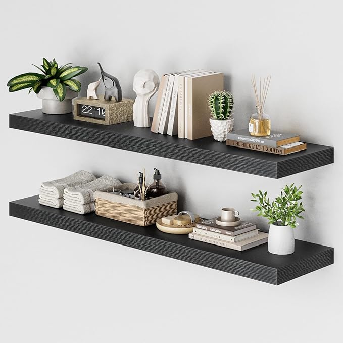 Heimlove 48W x 12D Long Floating Shelf, 12 Inch Deep Black Floating Shelves by Heimlove