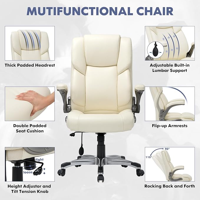COLAMY High Back Executive Office Chair- Ergonomic Home Computer Desk Leather - Image 5