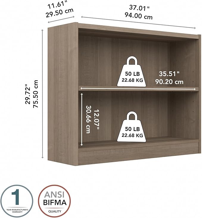 Bush Furniture Universal Small 2 Shelf Bookcase in Ash Gray - Image 8