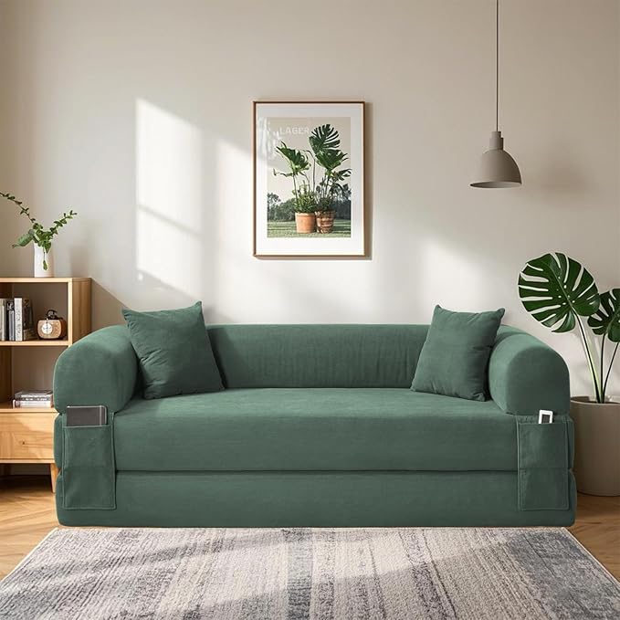 80" Convertible Sofa Bed, 3-in-1 Corduroy Folding Pull Out Couch - Image 2
