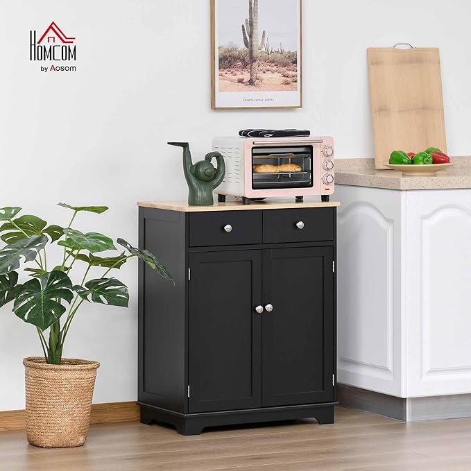 HOMCOM Sideboard with Solid Wood Countertop, Modern Kitchen Storage Cabinet - Image 2