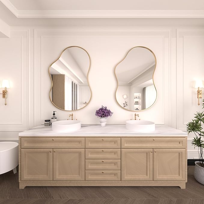 WEER Irregular Wall Mirror, 24x36 inch Gold Asymmetrical Mirror Wall Mounted - Image 2