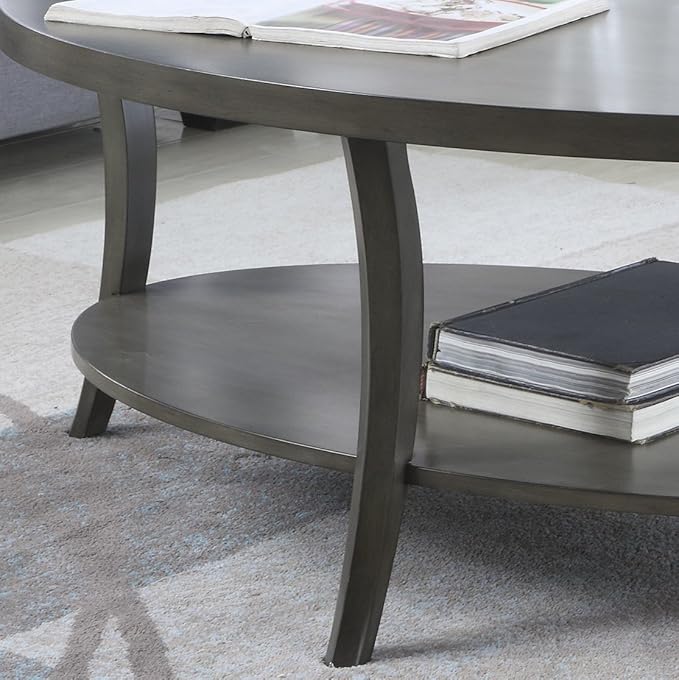 Roundhill Furniture Contemporary Perth Oval Shelf Coffee Table Set - Image 8
