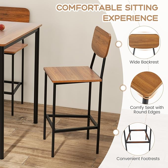 Tangkula Bar Height Table and Chairs, Counter-Height Dining Table Set, Pub - Image 3