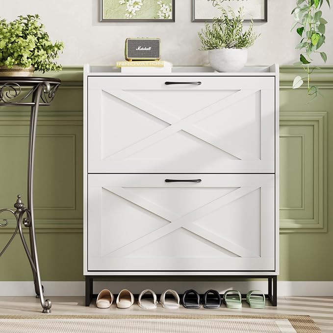 Maupvit Shoe Cabinet with 2 Flip Drawers, Freestanding Shoe Cabinet Organizer - Image 8