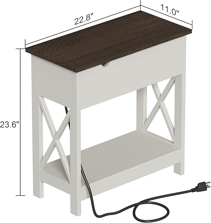 ChooChoo End Table with Charging Station, Narrow Flip Top Side Table with USB - Image 3