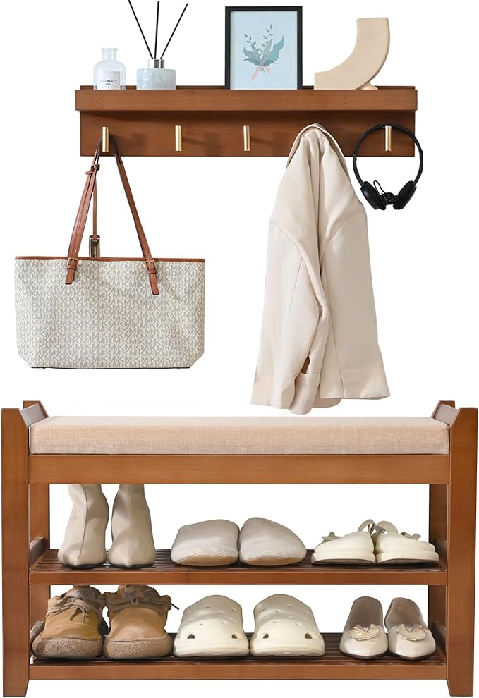 Shoe Rack for Front Door Entrance, 28” Entryway Bench by PETKABOO