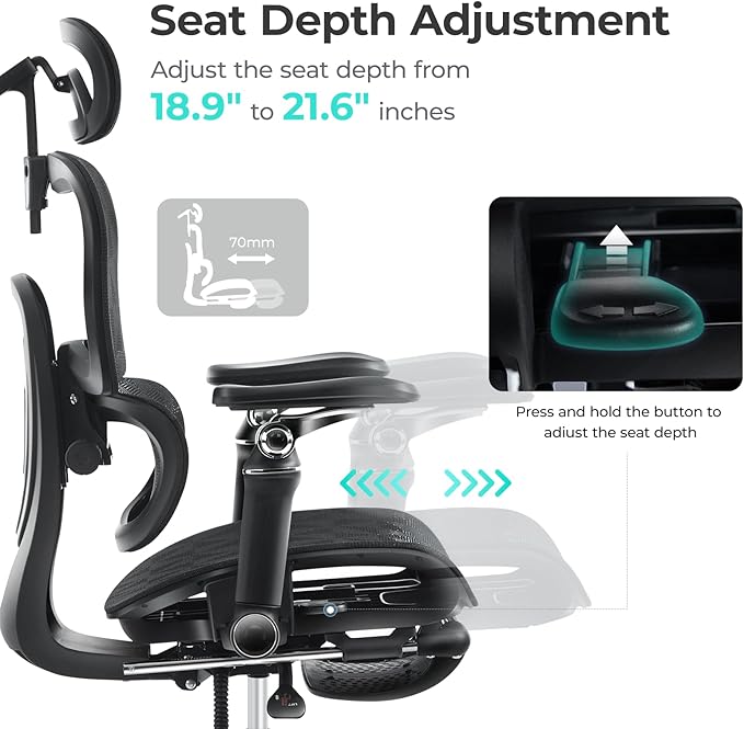 Ergonomic Office Chair with 9D Arms, Adjustable Seat Depth, 3D Lumbar Support - Image 6