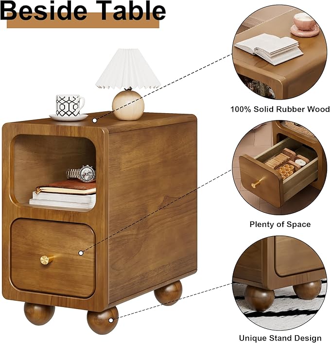 Solid Wood Nightstand, Narrow Night Stand - Image 4
