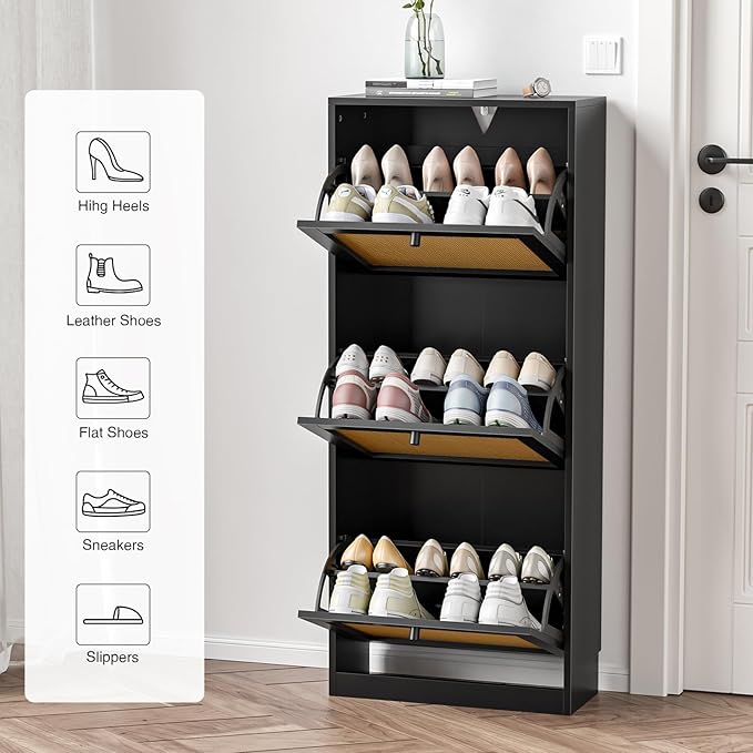 Rattan Shoe Cabinet 3-Tier, Narrow Shoe Cabinet - Image 5