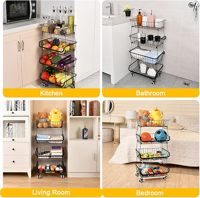 Fruit Vegetable Storage Basket, 4 Tier Stackable Metal Wire Storage Baskets - Image 7