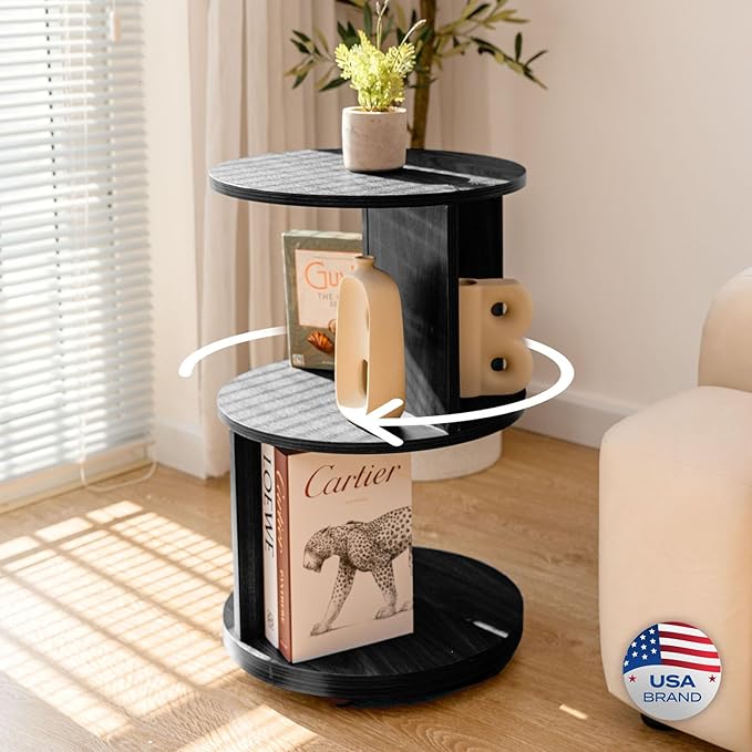 KAYMILY Living Room Side Table, Office Round Bookshelf End Table, Bedroom Mid - Image 3