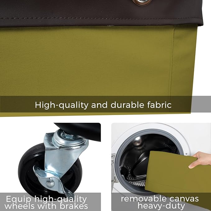 FLYBOX Laundry Hamper with Wheels, 160L Capacity, Steel Frame, Removable Canvas - Image 4
