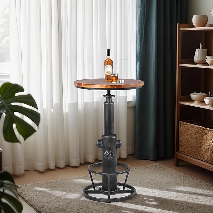 Industrial Bistro Bar Table 38.6-44.4inch Height Adjustable Farmhouse Pub Table - Image 7