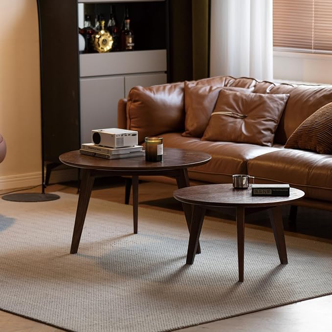 100% Solid Oak Wood Coffee Table Set, Round Coffee Table Combo Side Table - Image 7