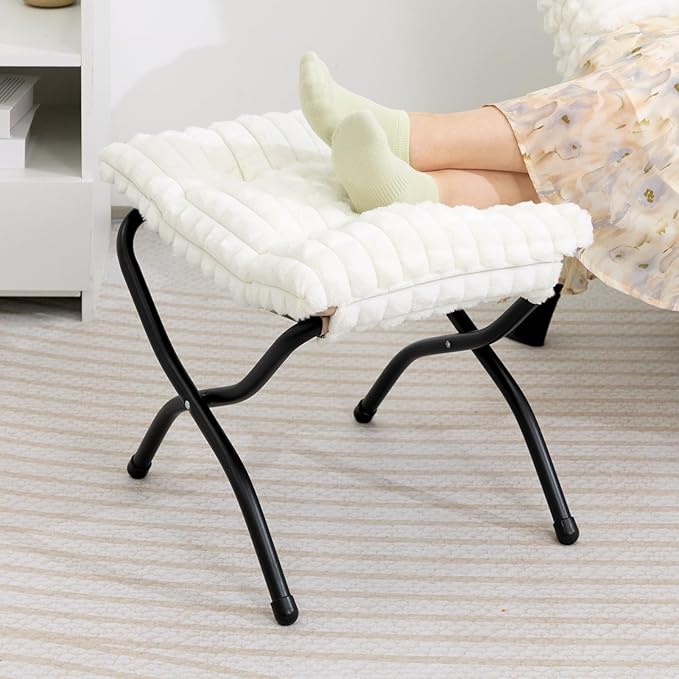 HollyHOME 15" Folding Footrest Stool, Upholstered Small Foldable Ottoman - Image 2