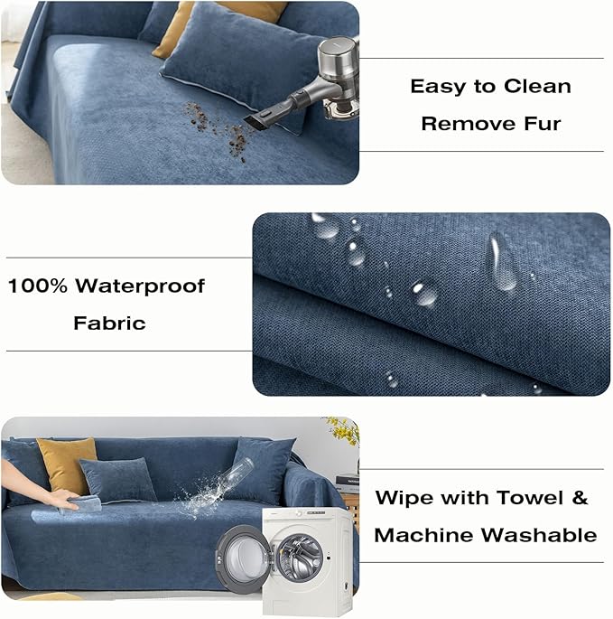 STACYPIK Waterproof Dark Blue Sofa Cover, Washable Couch Cover - Image 5