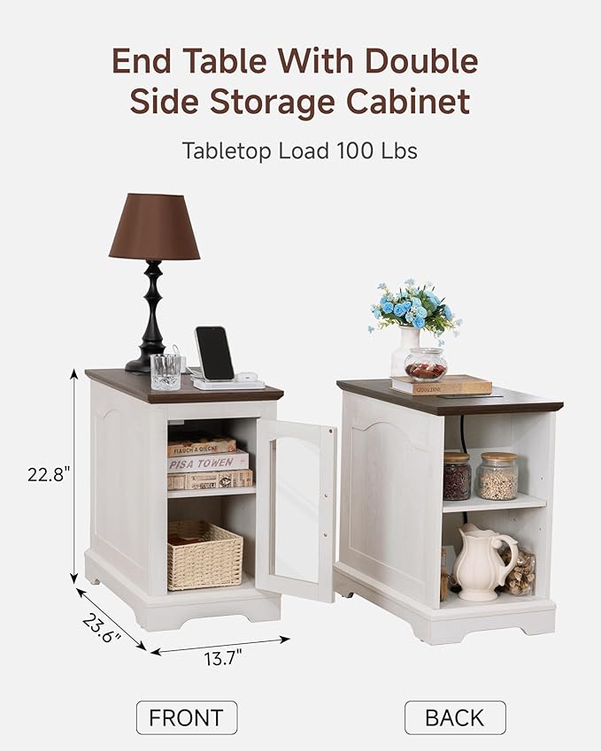 Narrow Side Table with Charging Station, 13.8" W End Table with Storage - Image 3