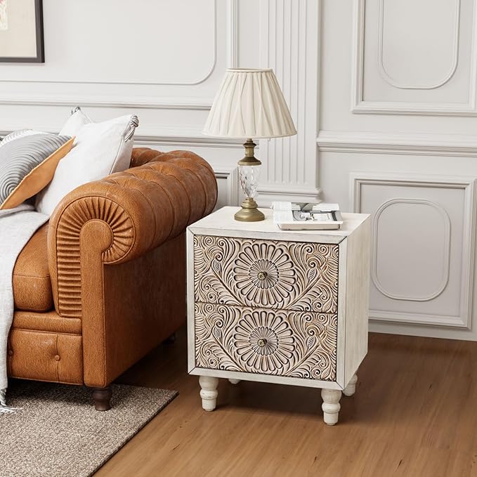 COSIEST Nightstand, Vintage Style Wood Bedside Table, Bedroom Accessories - Image 4
