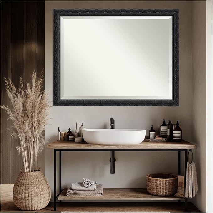 Amanti Art Bathroom Mirror for Over Sink, 35x45 Filigree Gloss Black Rectangle - Image 6