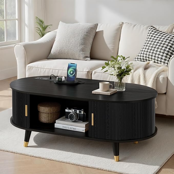 Mid-Century Fluted Oval Coffee Table - Image 3