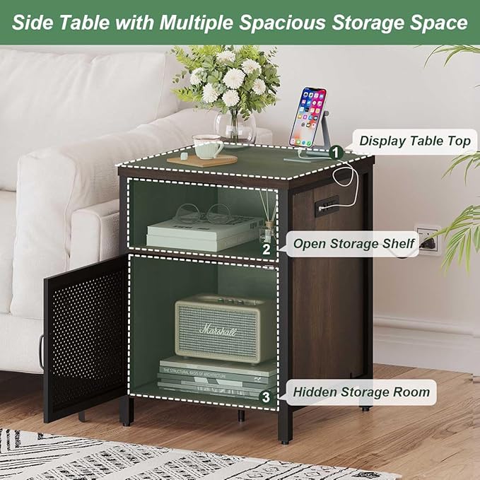 FATORRI End Table with Storage, Rustic Side Table - Image 5