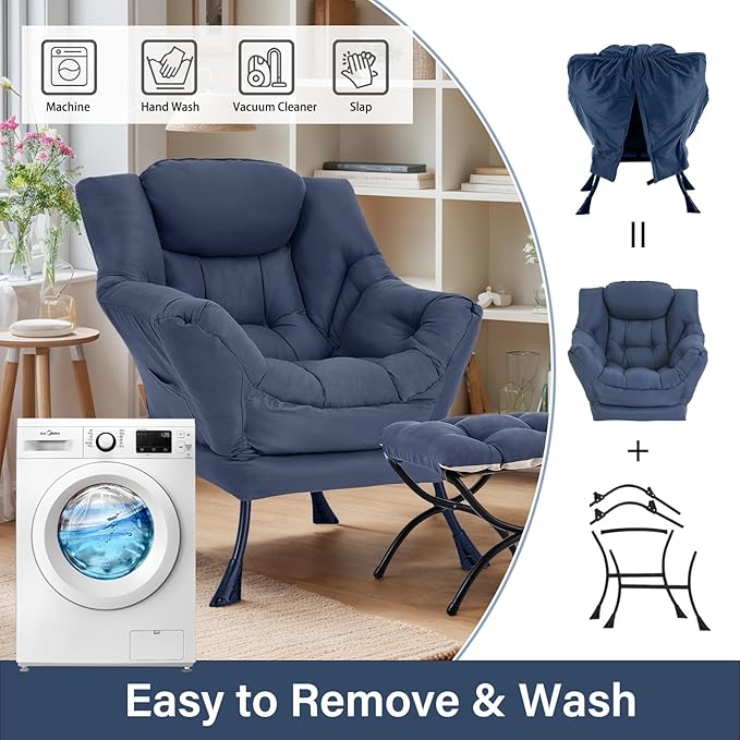Lazy Chair with Ottoman, Large Modern Lounge Accent Chair with Armrests and - Image 7