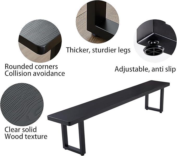 Black Bench Wooden Bench with Metal Legs Suitable - Image 4