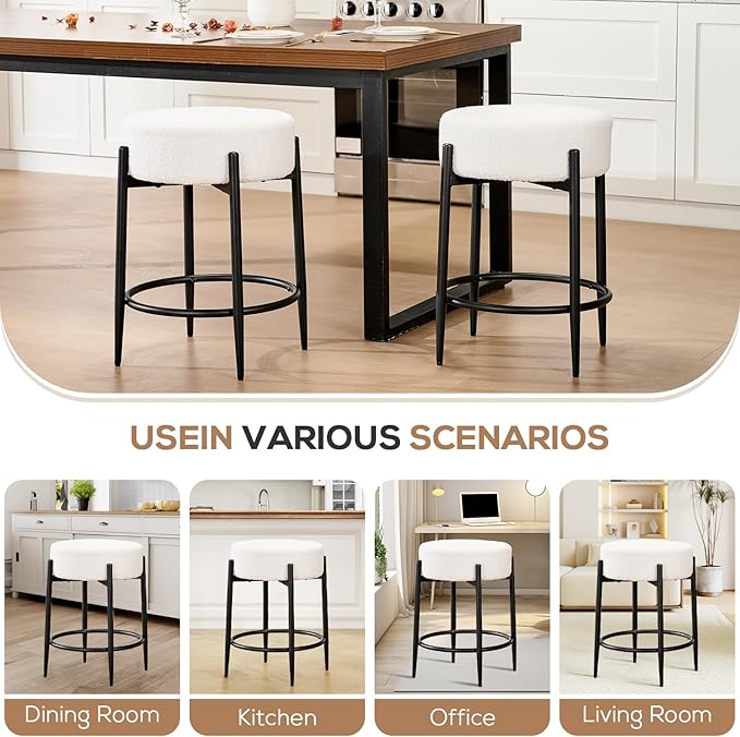 Dining Room Chairs Set of 8, 23.6" Sherpa Backless White Boucle Dining Chair - Image 5