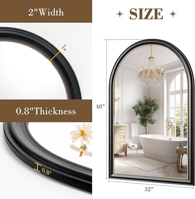Axeman 32x48 Arched Wall Mirror, Decorative Bathroom Mirror, Traditional - Image 5