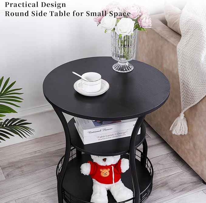 Round Side Table, 3-Tier Accent End Table - Image 4